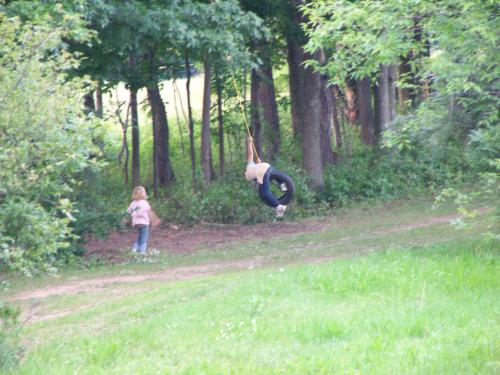 Kids playing on the new tire swing